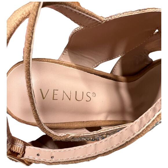 VENUS Womens 8 Tan Embellished Beaded Sandals Ankle Strap Block Heel - Picture 15 of 15